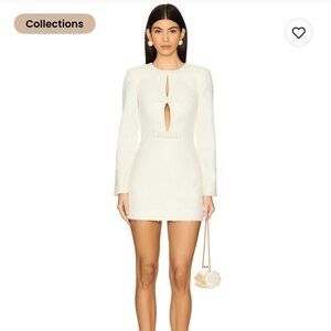 Self Portrait Cream Boucle Diamante Bow Mini Dress